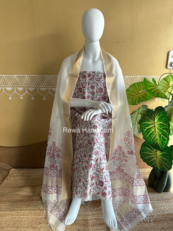 Maheshwari Handblock Print Top-Dupatta