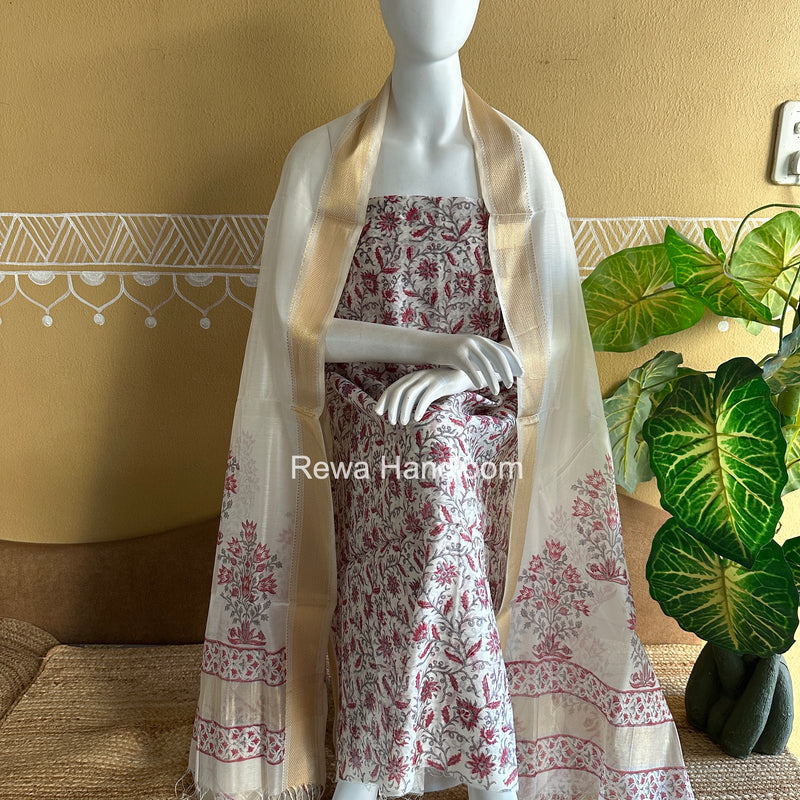 Maheshwari Handblock Print Top-Dupatta