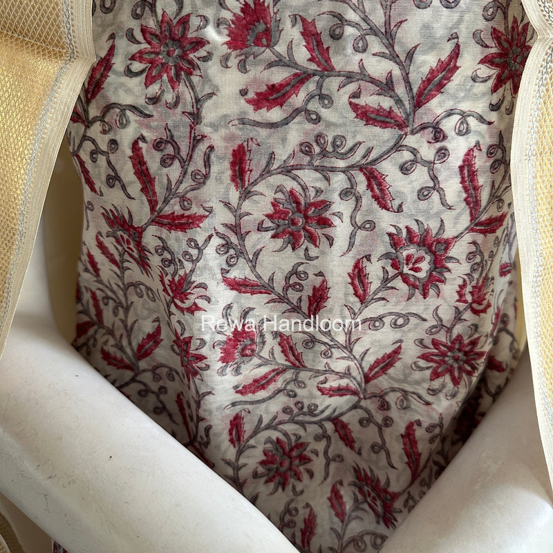 Maheshwari White Handblock Print Top-Dupatta HBS0216