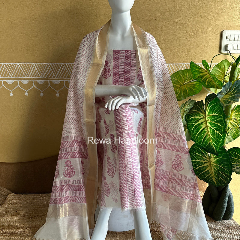 Maheshwari Handblock Print Top-Dupatta