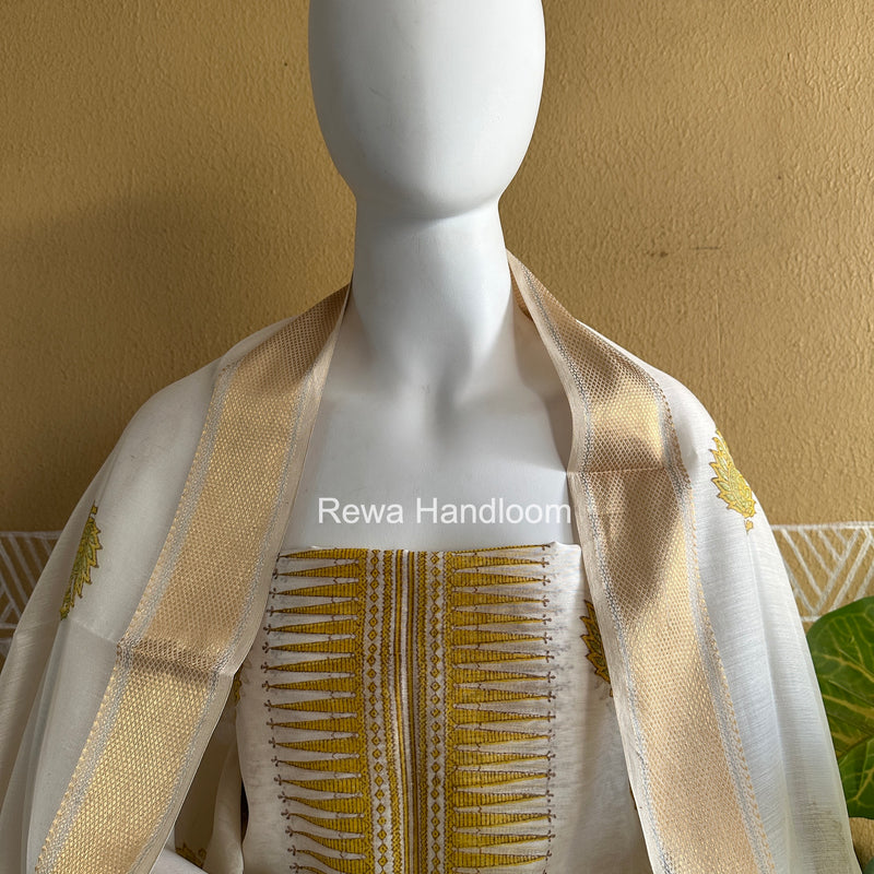 Maheshwari White Handblock Print Top-Dupatta HBS0163