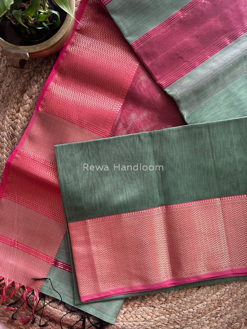 Maheshwari Pista Green Zari Skirt Saree ZS047