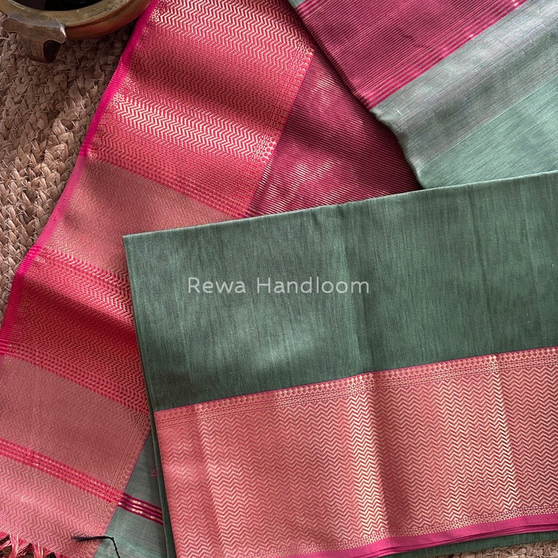 Maheshwari Pista Green Zari Skirt Saree ZS047