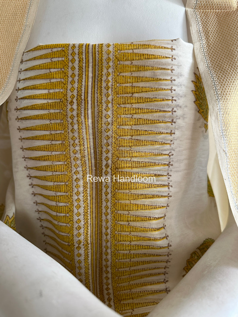 Maheshwari White Handblock Print Top-Dupatta HBS0163