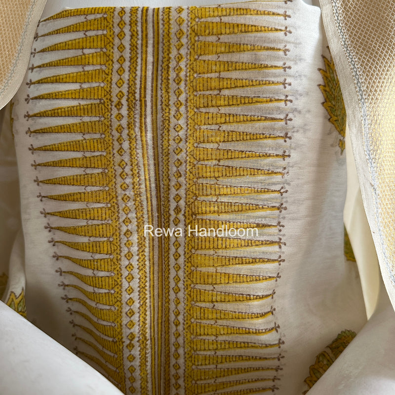 Maheshwari White Handblock Print Top-Dupatta HBS0163