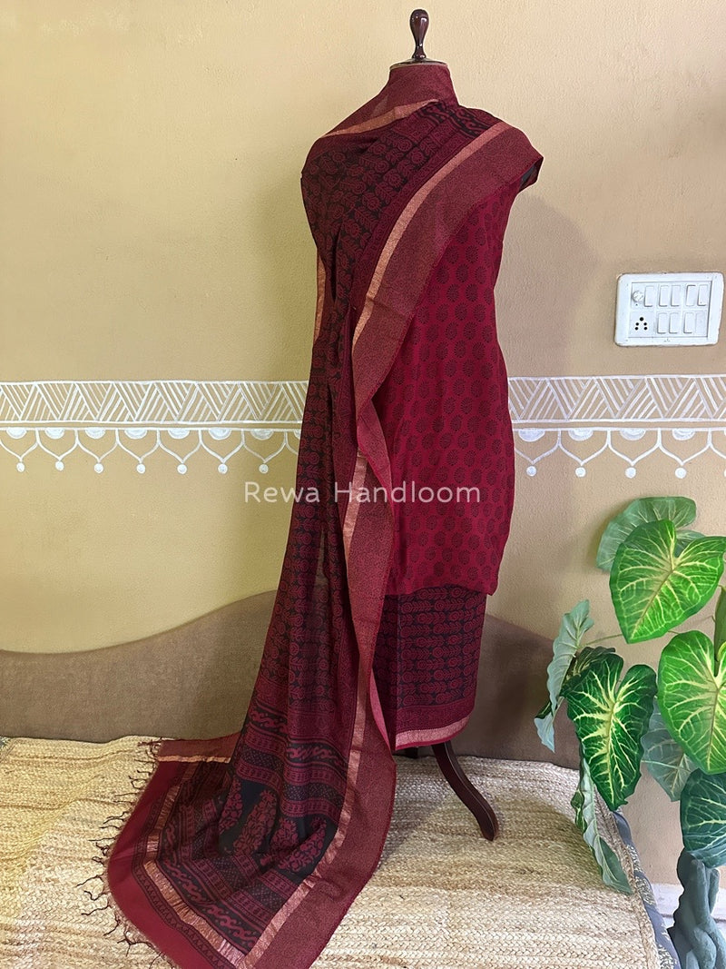 Maheshwari Red Bagh Print Suit BSP0131