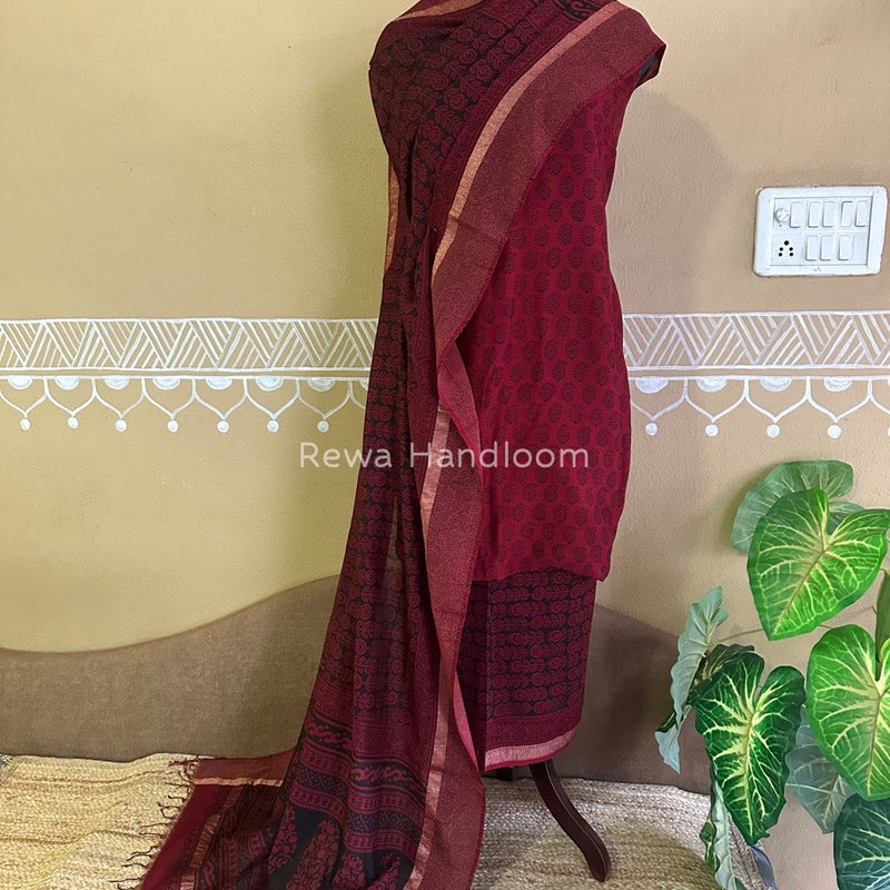 Maheshwari Red Bagh Print Suit BSP0131