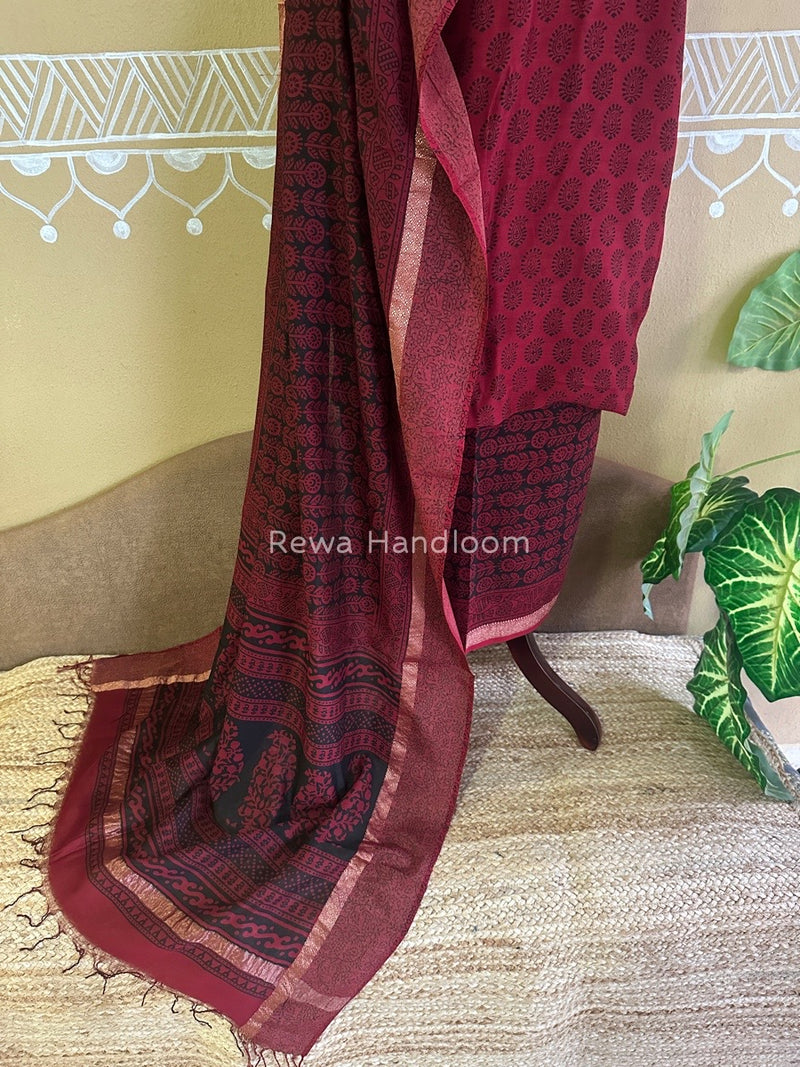 Maheshwari Red Bagh Print Suit BSP0131