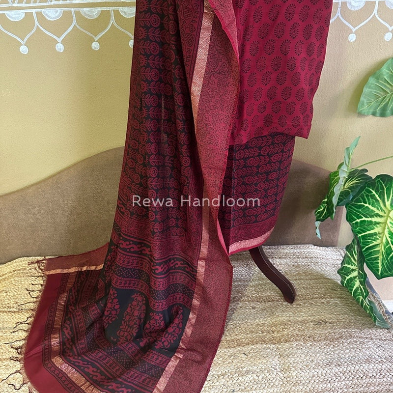 Maheshwari Red Bagh Print Suit BSP0131