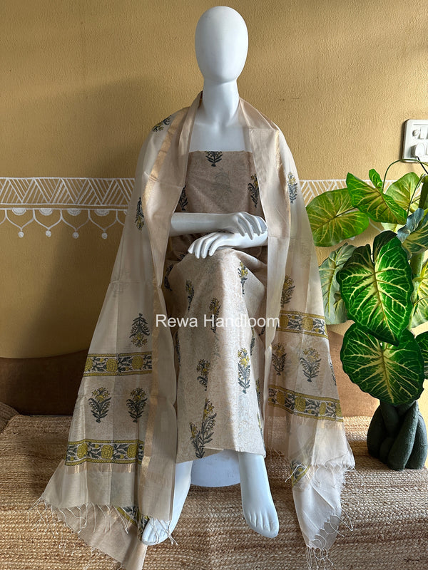 Maheshwari Handblock Print Top-Dupatta