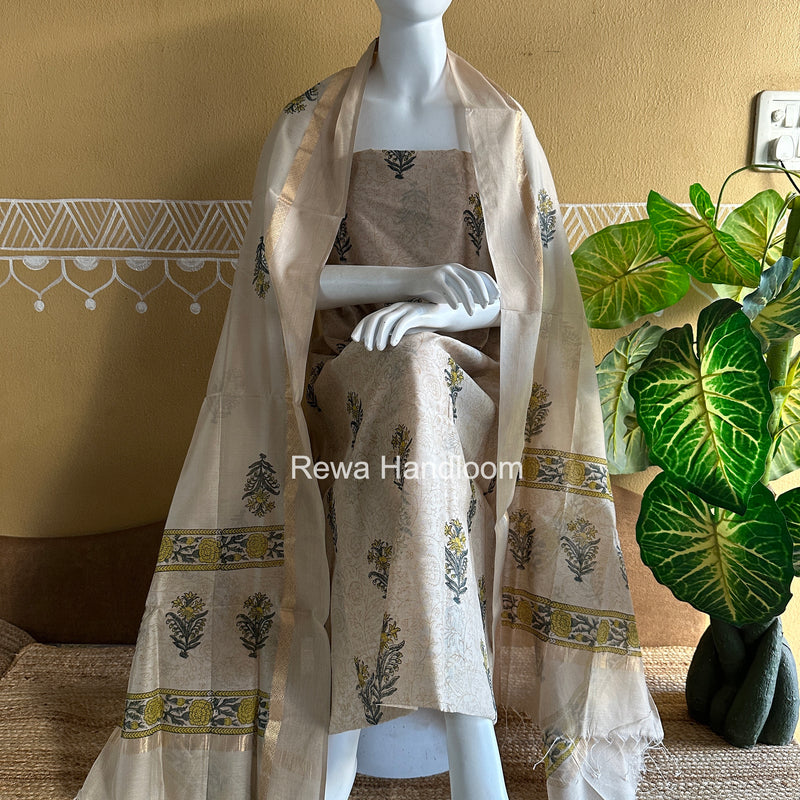 Maheshwari Handblock Print Top-Dupatta