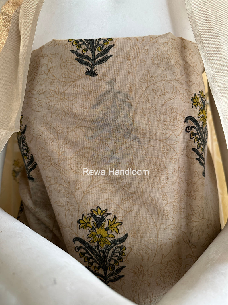 Maheshwari Beige Handblock Print Top-Dupatta HBS0218
