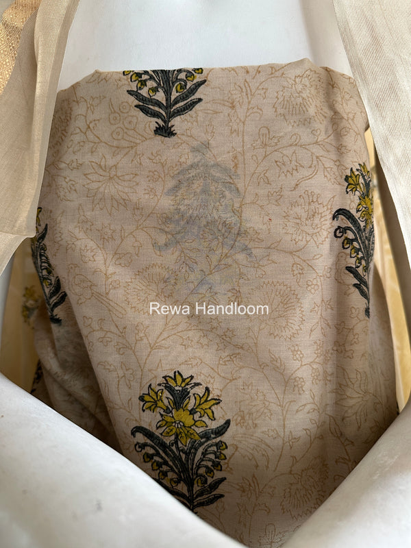 Maheshwari Beige Handblock Print Top-Dupatta HBS0218