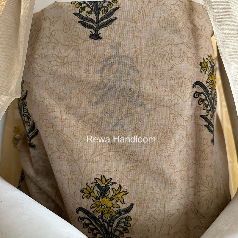 Maheshwari Beige Handblock Print Top-Dupatta HBS0218
