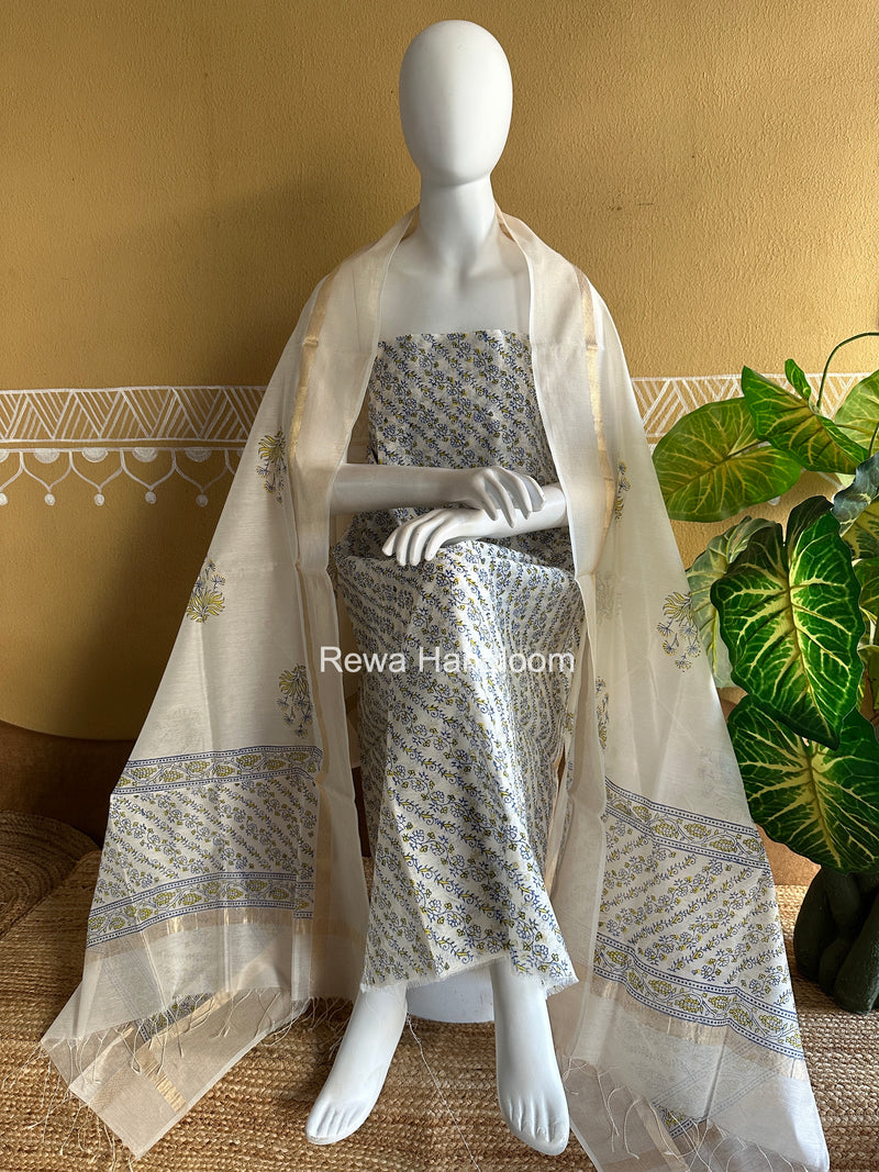 Maheshwari Handblock Print Top-Dupatta