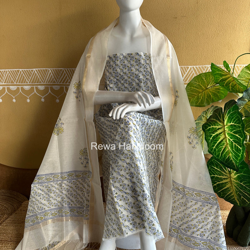 Maheshwari Handblock Print Top-Dupatta
