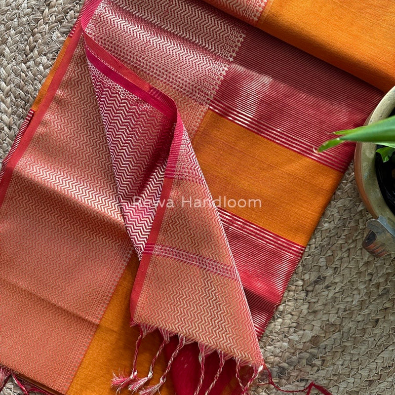 Maheshwari Mustard Orange Zari Skirt Saree ZS048