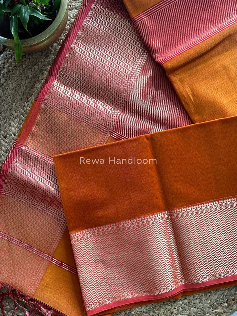 Maheshwari Mustard Orange Zari Skirt Saree ZS048