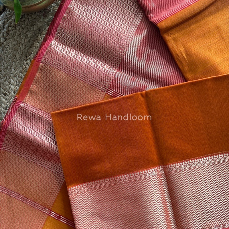 Maheshwari Mustard Orange Zari Skirt Saree ZS048