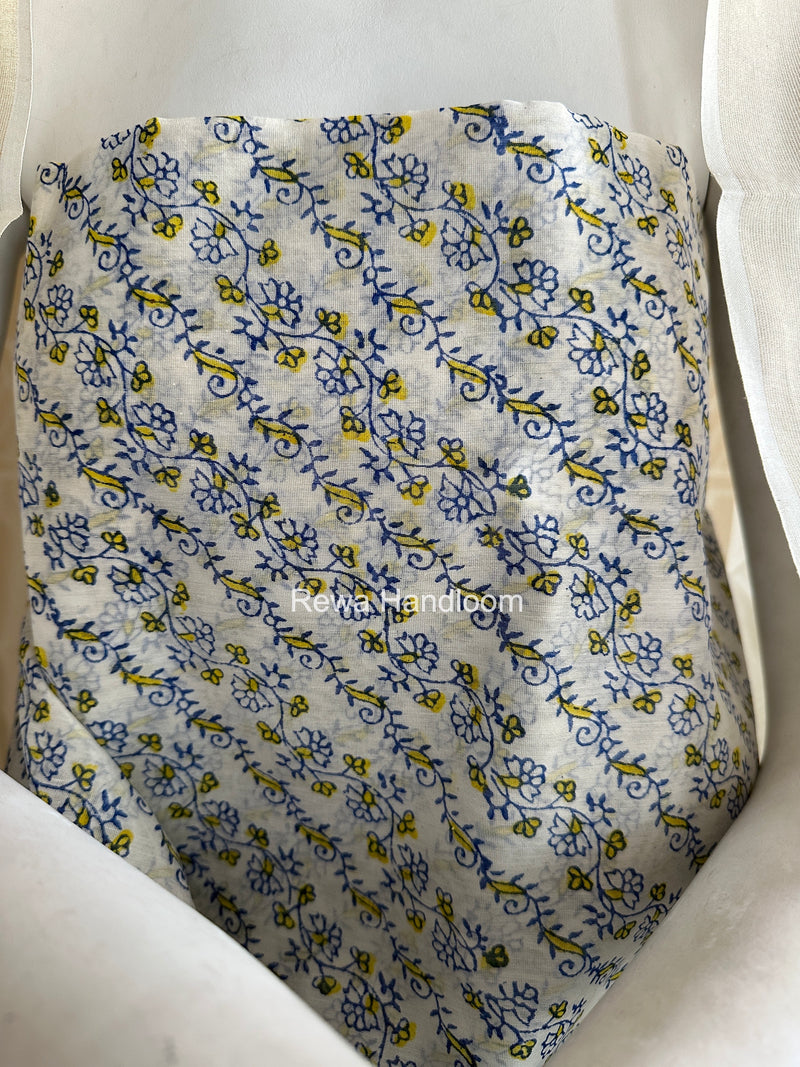 Maheshwari White Handblock Print Top-Dupatta HBS0201