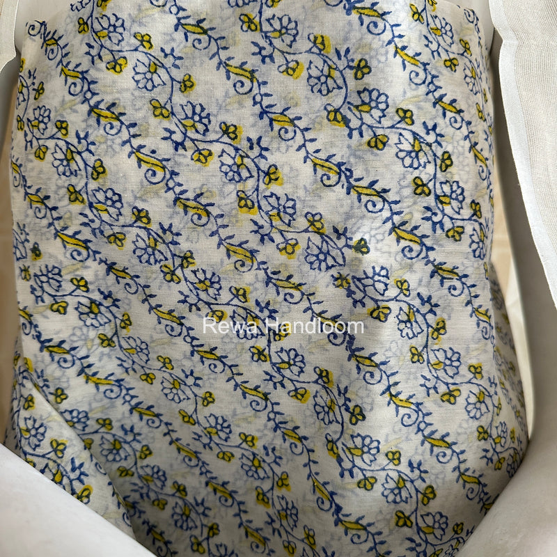 Maheshwari White Handblock Print Top-Dupatta HBS0201