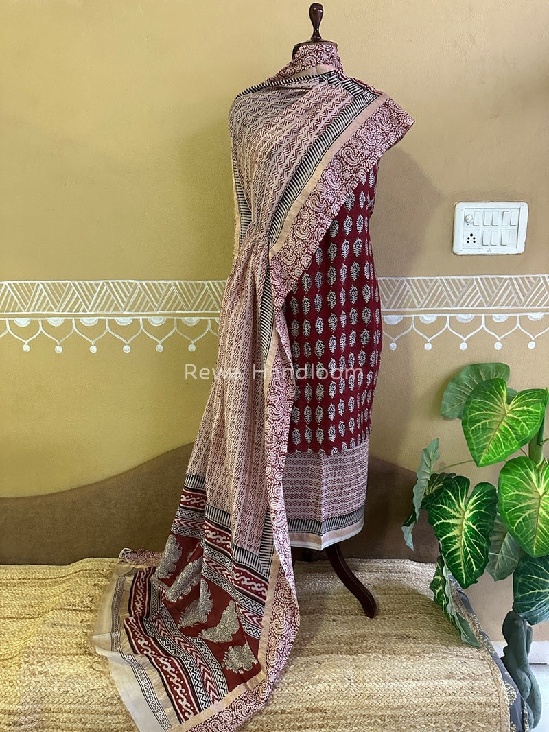 Maheshwari Maroon Bagh Print Suit BSP0141