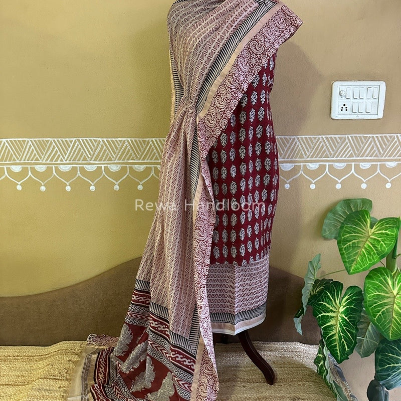 Maheshwari Maroon Bagh Print Suit BSP0141