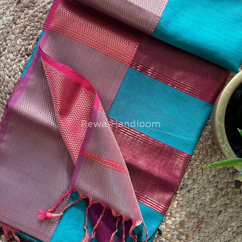 Maheshwari Light Sea Green Zari Skirt Saree ZS040