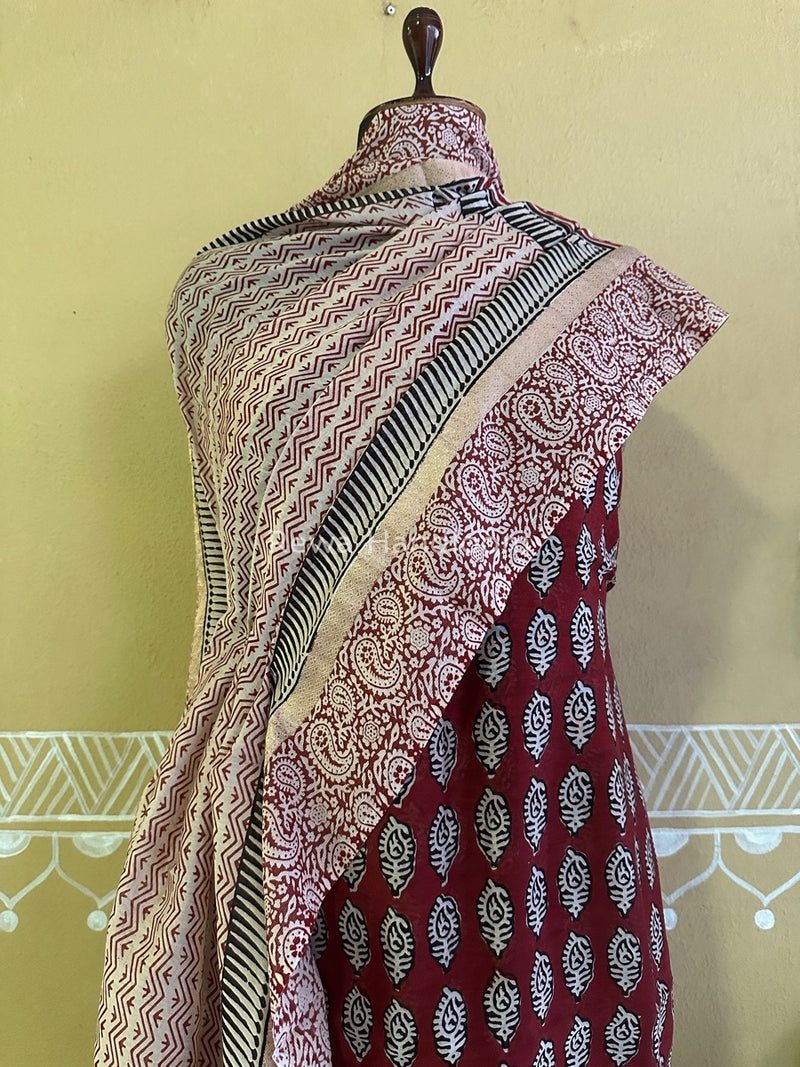 Maheshwari Maroon Bagh Print Suit BSP0141