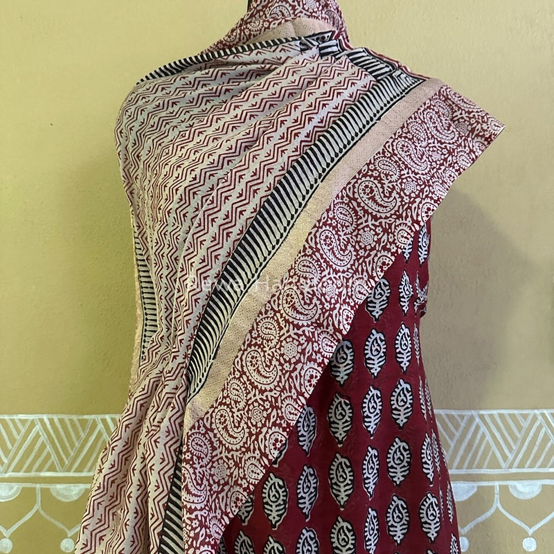 Maheshwari Maroon Bagh Print Suit BSP0141