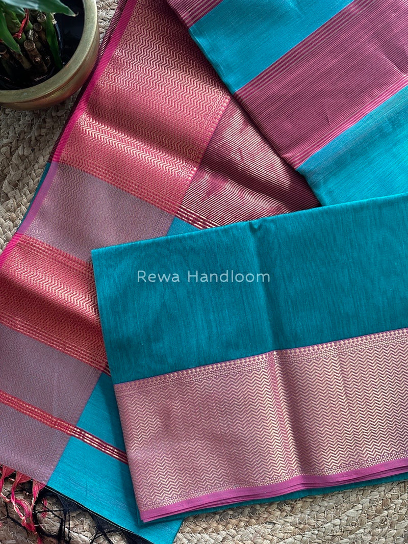 Maheshwari Light Sea Green Zari Skirt Saree ZS040