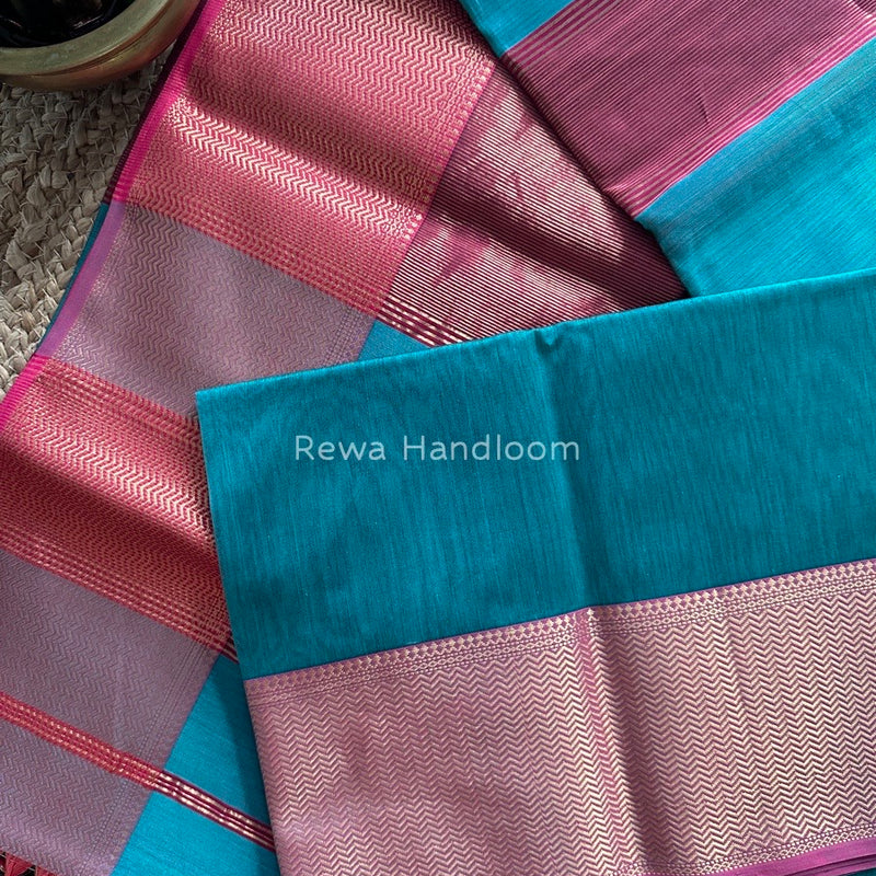 Maheshwari Light Sea Green Zari Skirt Saree ZS040