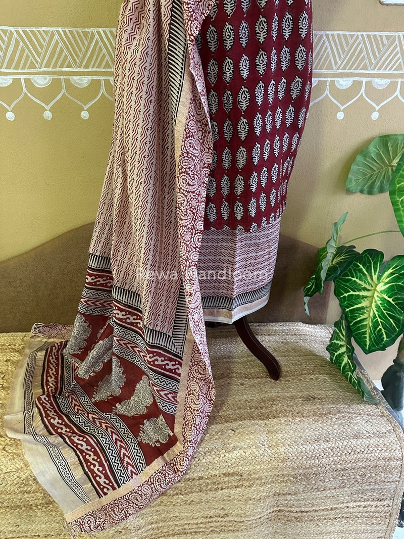 Maheshwari Maroon Bagh Print Suit BSP0141