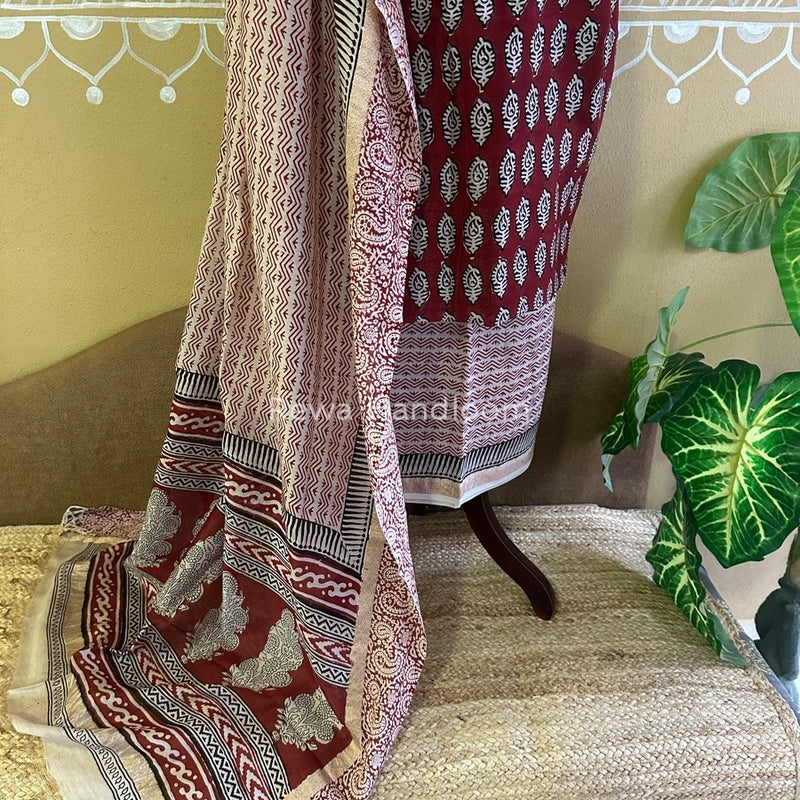 Maheshwari Maroon Bagh Print Suit BSP0141
