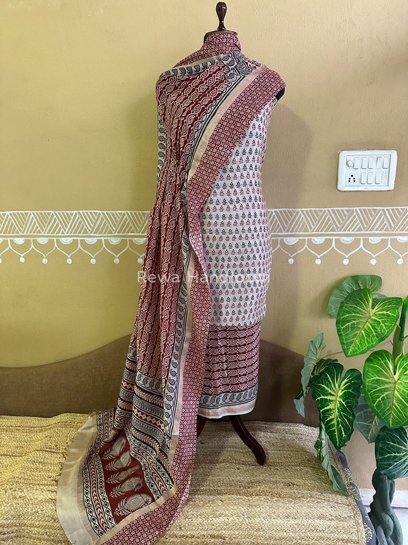 Maheshwari White Bagh Print Suit BSP0140