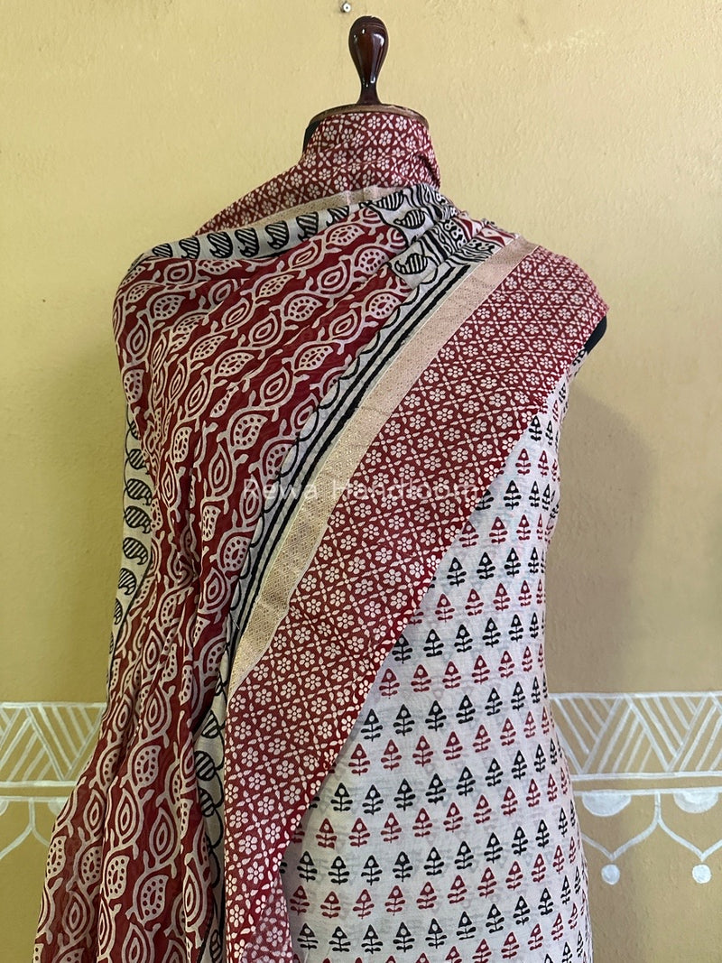 Maheshwari White Bagh Print Suit BSP0140