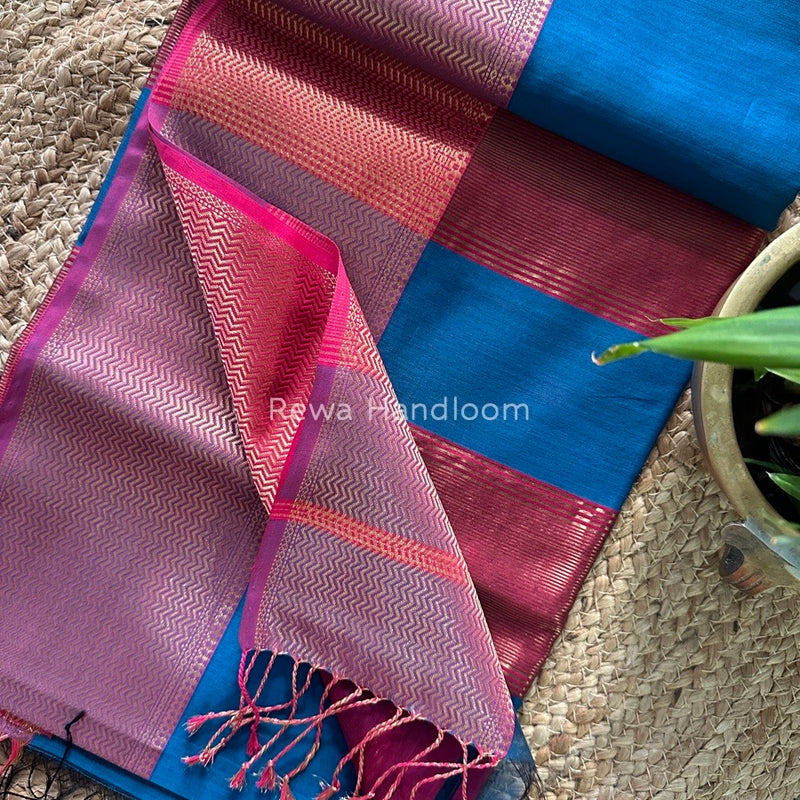 Maheshwari Dark Blue Zari Skirt Saree ZS052