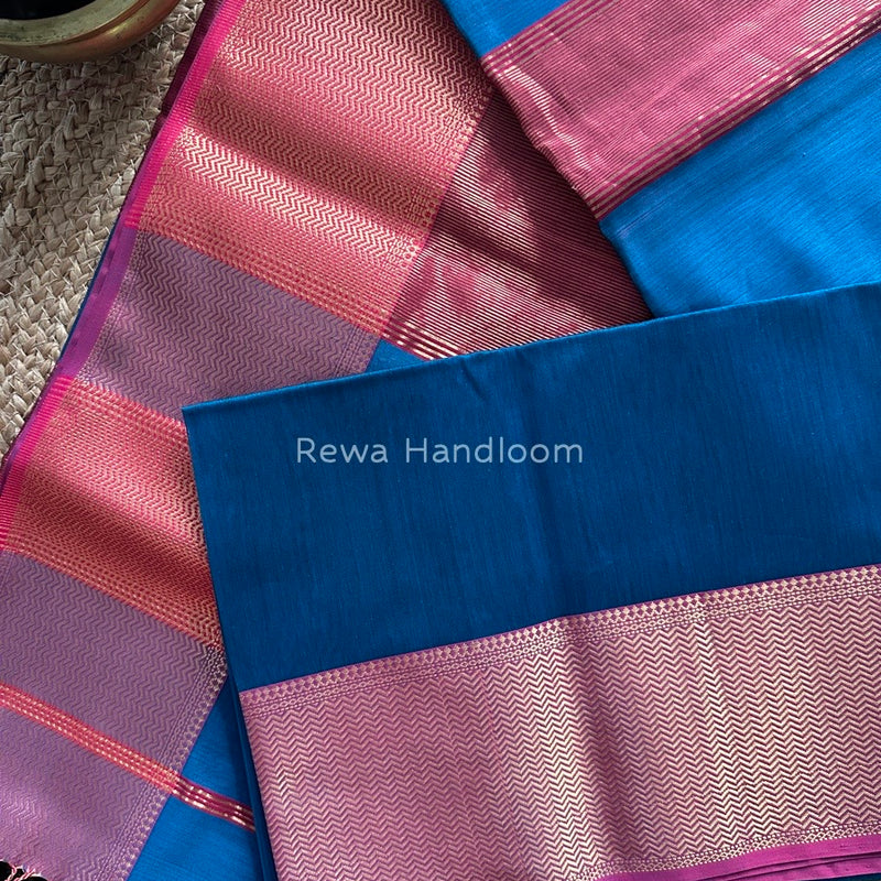 Maheshwari Rama Blue Zari Skirt Saree ZS043