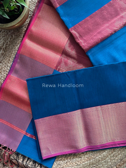 Maheshwari Rama Blue Zari Skirt Saree ZS043