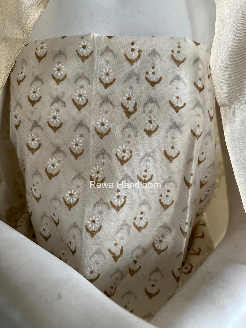 Maheshwari White Handblock Print Top-Dupatta HBS0190