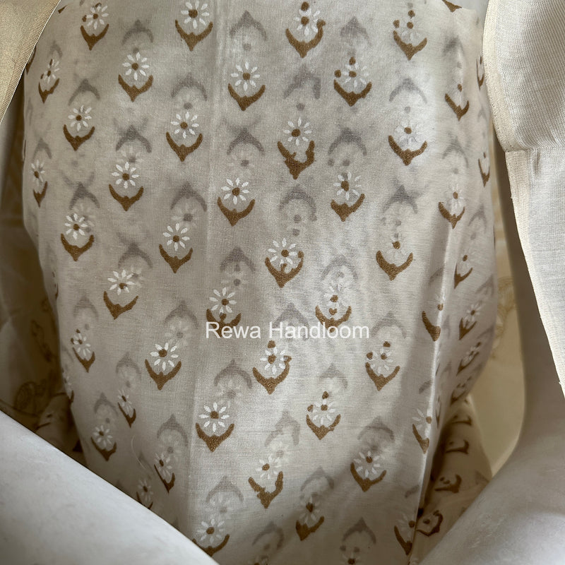 Maheshwari White Handblock Print Top-Dupatta HBS0190