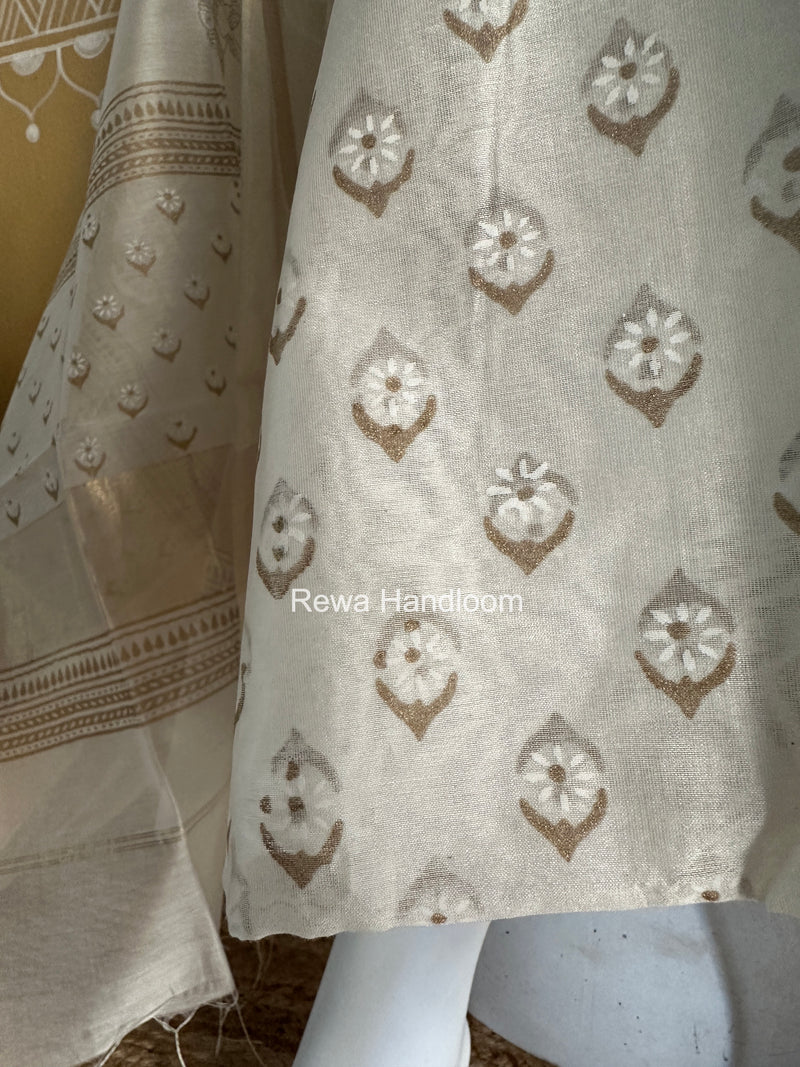 Maheshwari White Handblock Print Top-Dupatta HBS0190