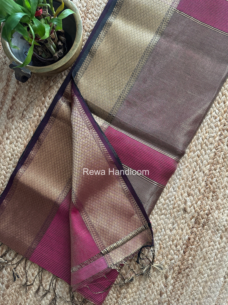 Exclusive Maheshwari Magenta Tissue Silk Saree ZTS0180