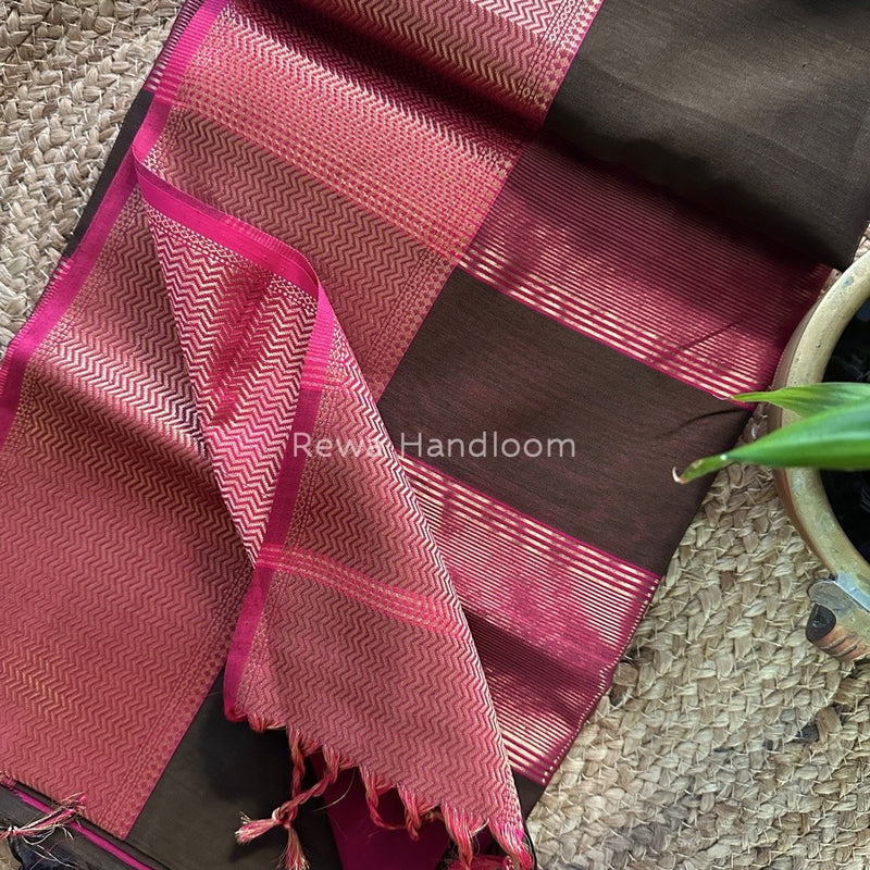 Maheshwari Dark Mehendi Green Zari Skirt Saree ZS037