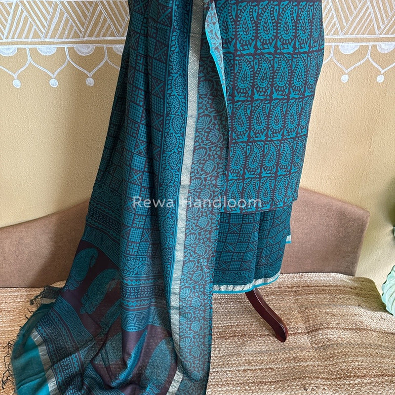 Maheshwari Rama Green Bagh Print Suit BSP0156
