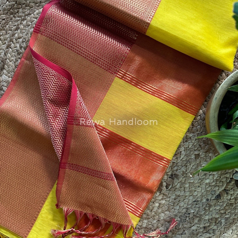 Maheshwari Lemon Yellow Zari Skirt Saree ZS044