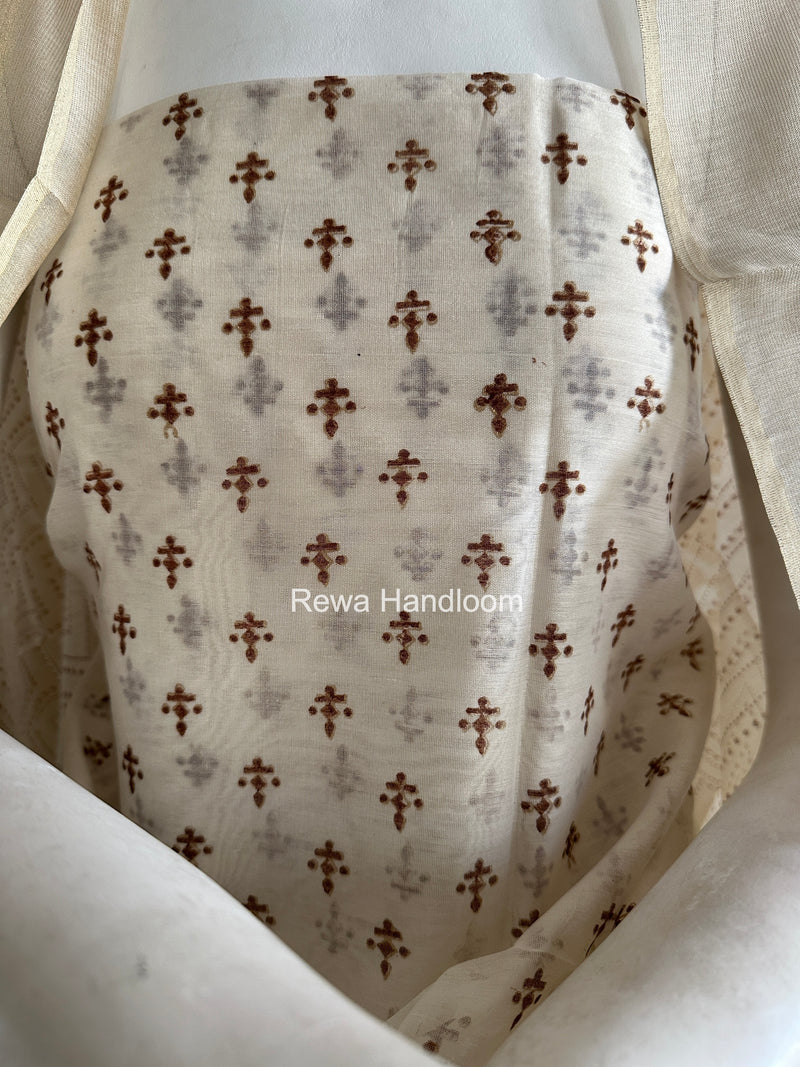 Maheshwari White Handblock Print Top-Dupatta HBS0199