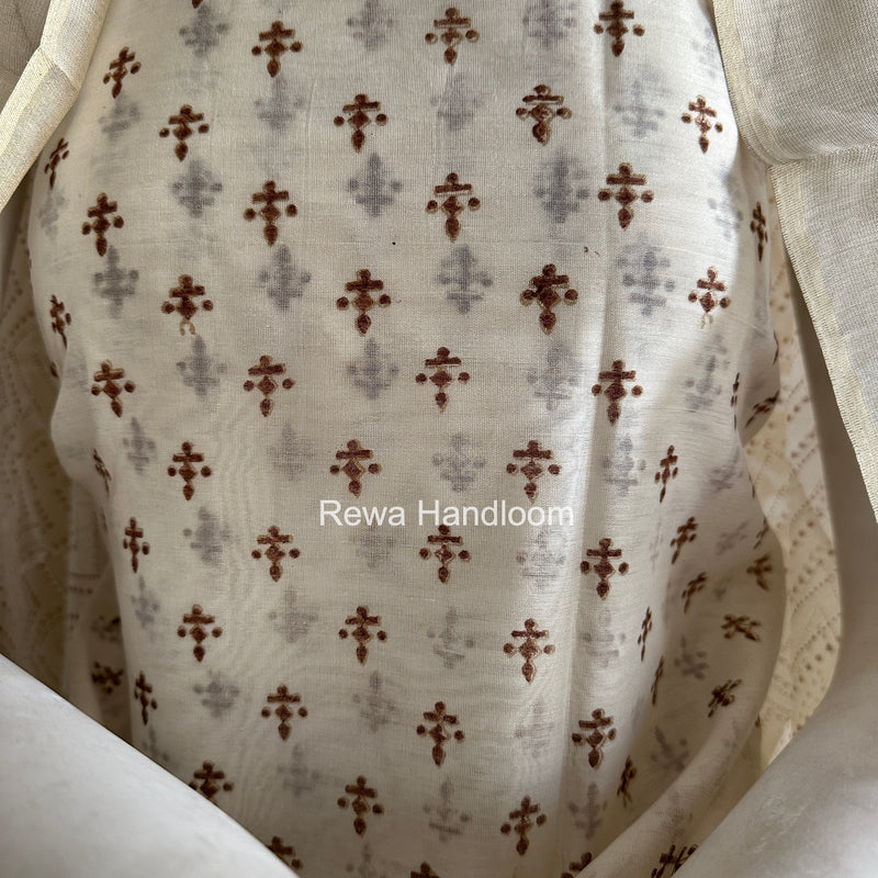 Maheshwari White Handblock Print Top-Dupatta HBS0199