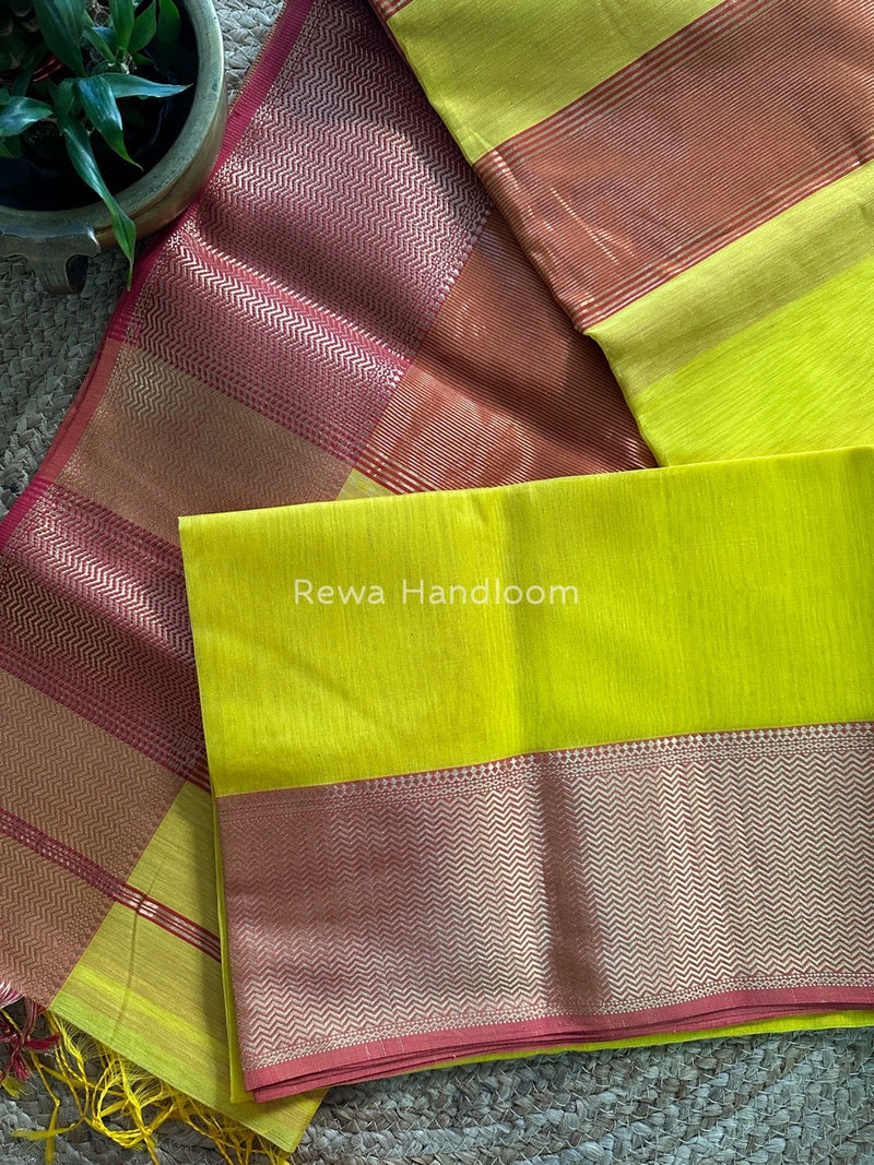Maheshwari Lemon Yellow Zari Skirt Saree ZS044