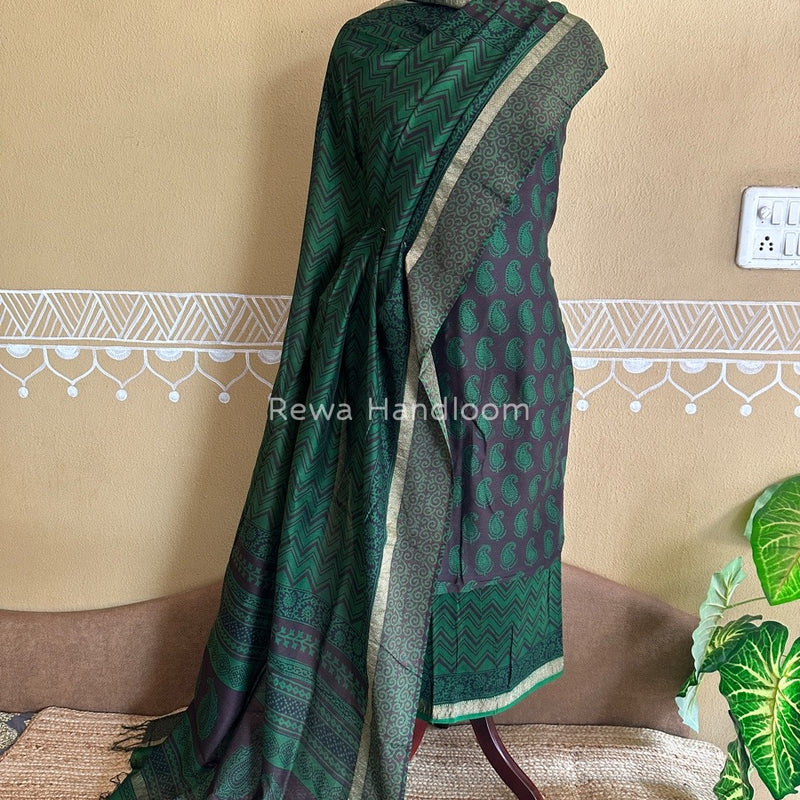 Maheshwari Coffee Brown Bagh Print Suit BSP0154